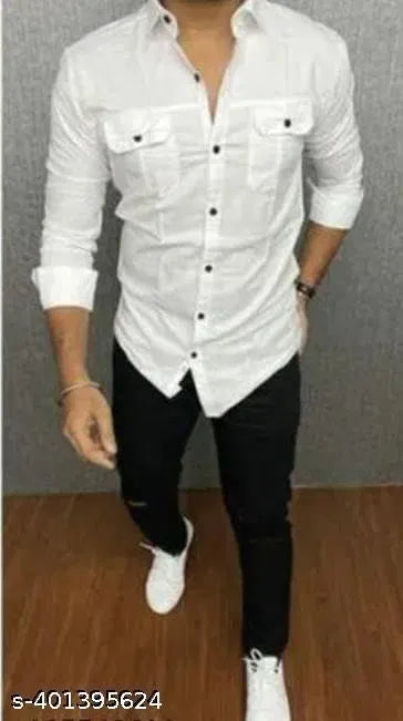 Men Cotton Blend Double Pocket Full Sleeves Shirt Pack of 2