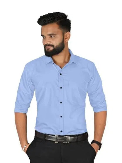 Men’s Sky Blue Slim Fit Formal & Casual Shirt Full Sleeve Solid Shirt Pack of 2